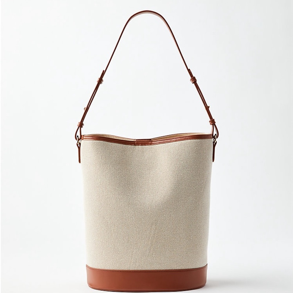 LOFT Faux Leather & Canvas Bucket Bag